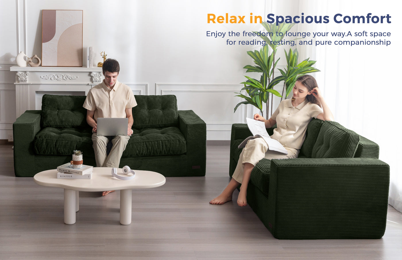 MAXYOYO 3 Seater Couch for Living Room, Boneless Couch with Tufted Cushion & Backrest, Upholstered Floor Sofa with Armrests, Sofa in A Box, No Assembly Required