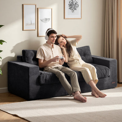 MAXYOYO 3 Seater Couch for Living Room - Boneless Couch, Sofa in A Box, No Assembly Required, Black