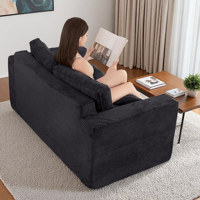 MAXYOYO Bean Bag Chair for Adults, Upholstered Floor Sofa, Loveseat Boneless Couch with Tufted Cushion & Backrest, Sofa in A Box, Large Bean Bag Couch for Bedroom Living Room, Black