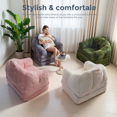 MAXYOYO Convertible Floor Sofa – Foldable Bean Bag Chair with Handle, Green