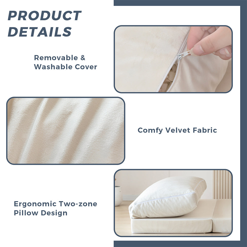 MAXYOYO Bean Bag Folding Sofa Bed, Velvet Floor Sofa with Washable Cover for Adults, Cream White