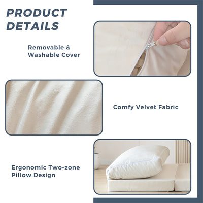 MAXYOYO Bean Bag Folding Sofa Bed, Velvet Floor Sofa with Washable Cover for Adults, Cream White