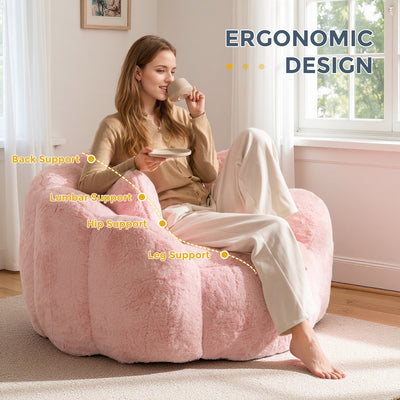 MAXYOYO Floral Bean Bag Chair 3 Pillows –  Faux Fur Lounge Sofa for Relaxing Corners, Pink