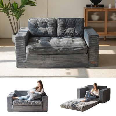 MAXYOYO Convertible Sofa Bed - Corduroy Convertible Floor Couch, Dark Grey