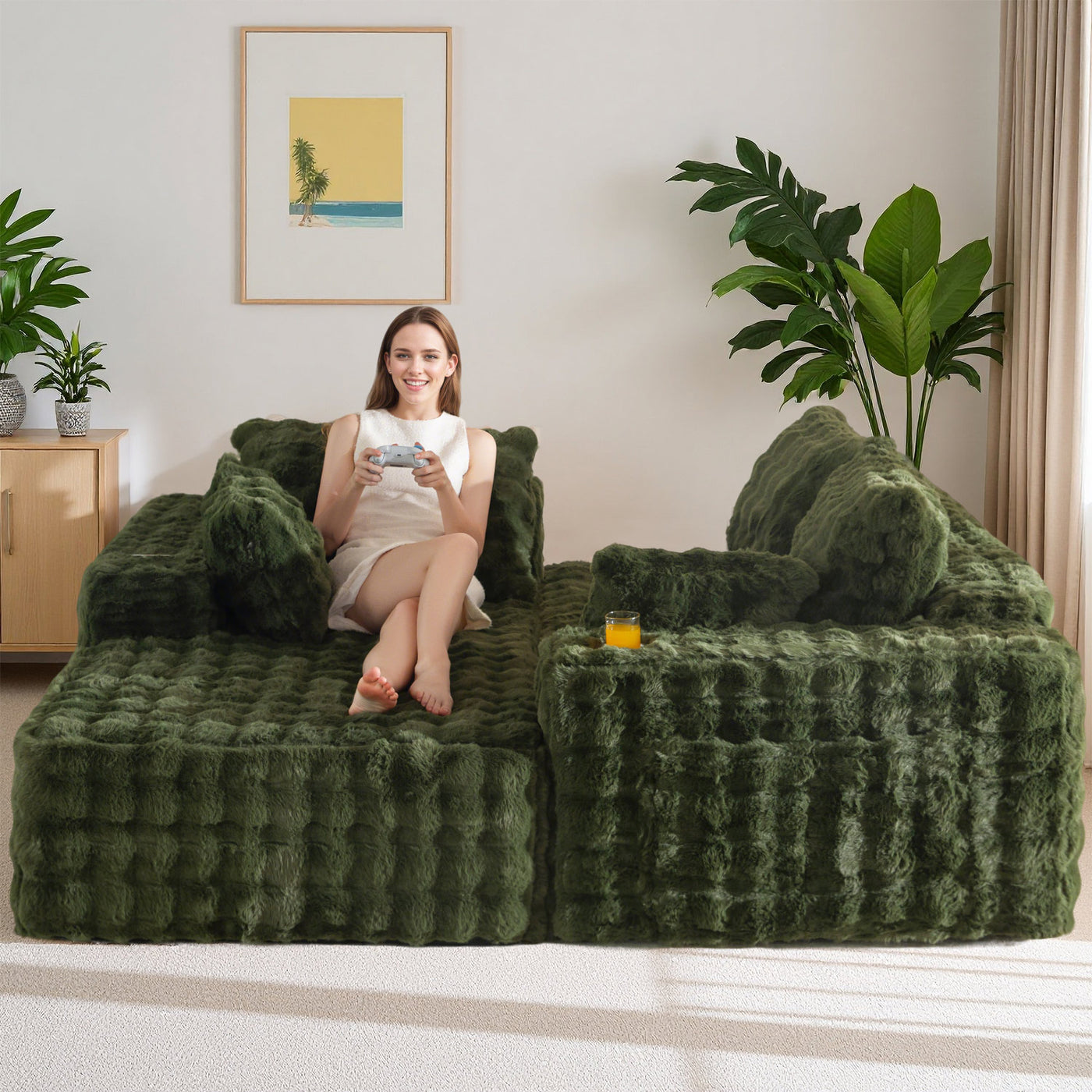 MAXYOYO Bubble 104" Modular Sectional Couch with L-Shape Chaise, Modern Boneless Couch for Living Room, Sofa in A Box