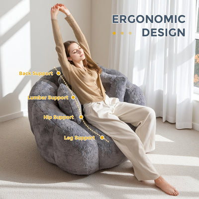 MAXYOYO Floral Bean Bag Chair 3 Pillows –  Soft Faux Fur Lounge Sofa for Reading&Gaming, Grey