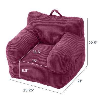 MAXYOYO Kids Bean Bag Chair, Corduroy Bean Bag Couch with Armrests for Children's Room (Rose Pink)