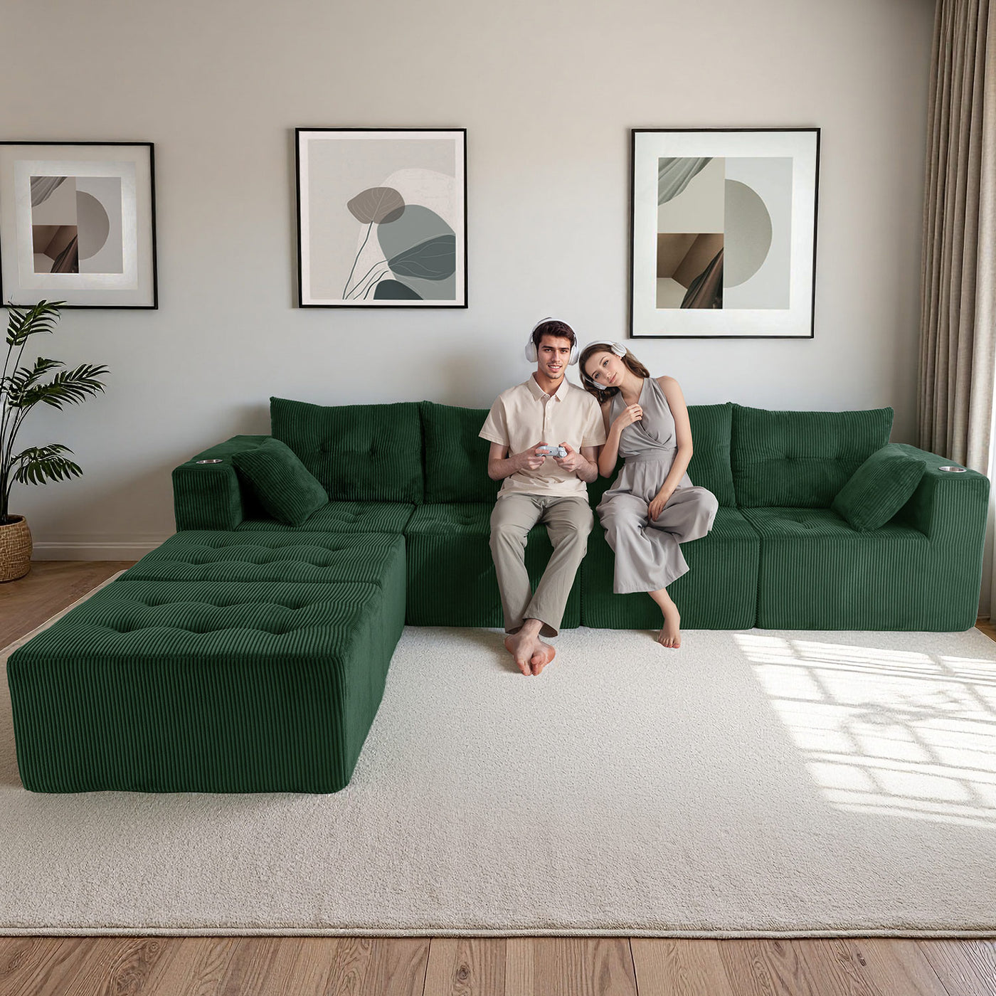 U Shaped Modular Sofa #color_green