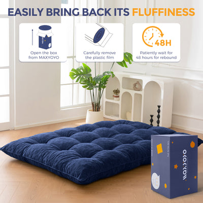 MAXYOYO Floor Futon Mattress, 6 Inch Tufted Folding Mattress with Chenille Fabric, Floor Sofa Bed Guest Couch Bed for Adults, Navy