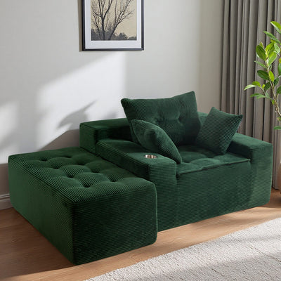 MAXYOYO Oversized Chaise Lounge Sofa with Ottoman – No-Assembly Sleeper Chair for Living Room, Green