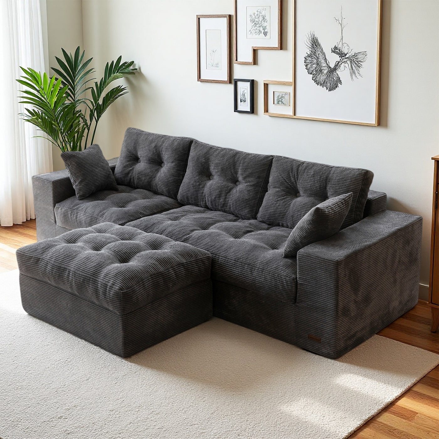 MAXYOYO L-Shaped Sectional Puffinest Modular Sofa – Convertible Ottoman, No-Assembly, 4-in-1 Flexible Layout