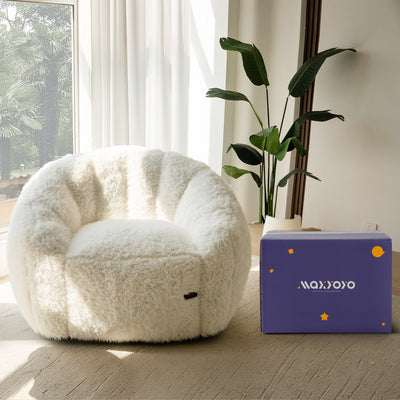 MAXYOYO Giant Bean Bag Chair - Fluffy Shaggy Floor Sofa with Shell Design, White