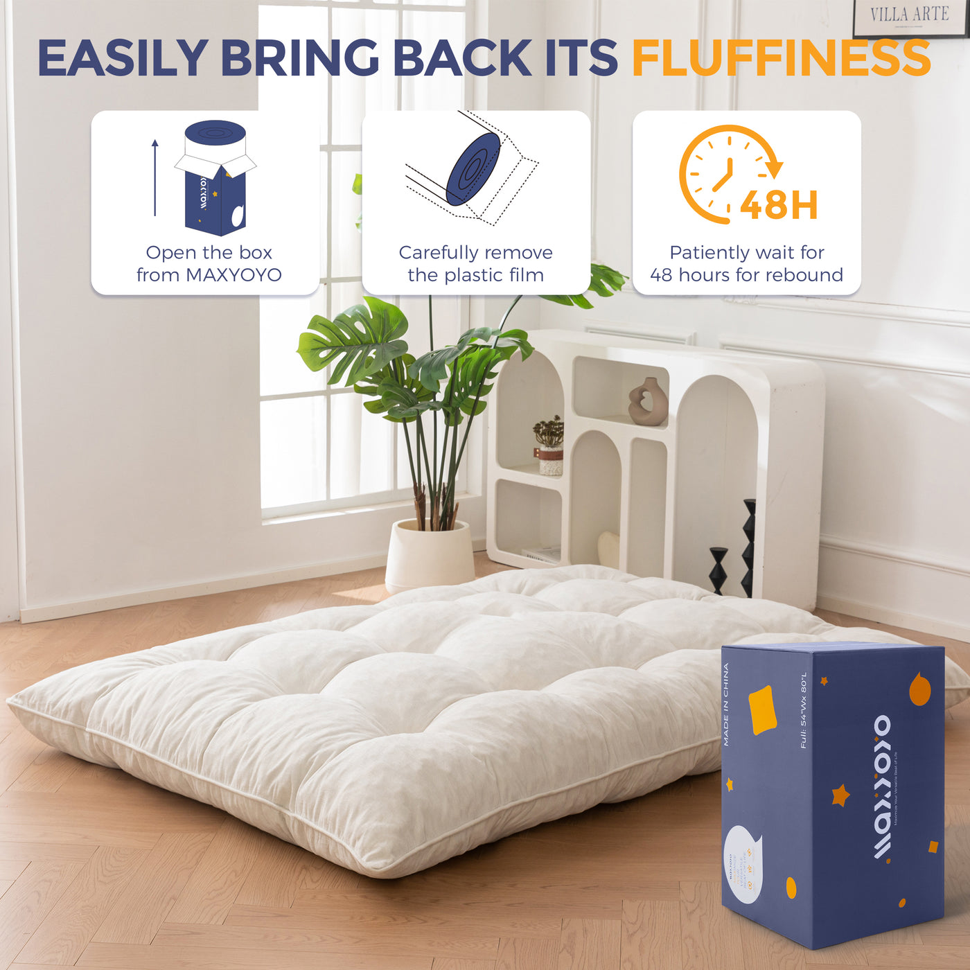 MAXYOYO Floor Futon Mattress, 6 Inch Tufted Folding Mattress with Chenille Fabric, Floor Sofa Bed Guest Couch Bed for Adults, Beige