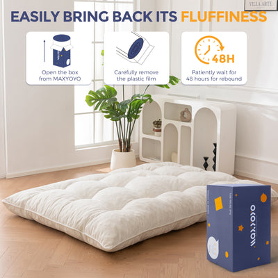 MAXYOYO Floor Futon Mattress, 6 Inch Tufted Folding Mattress with Chenille Fabric, Floor Sofa Bed Guest Couch Bed for Adults, Beige