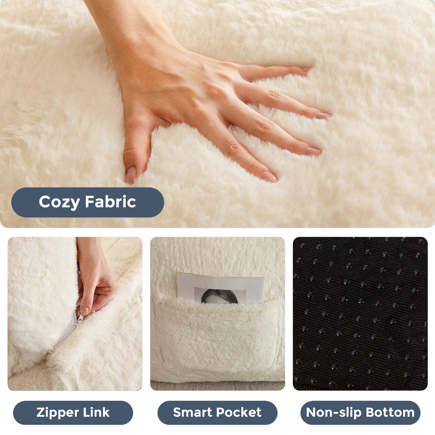 MAXYOYO Giant Bean Bag Chair with Pillow - Plush Huge Bean Bag Chair Couch (Zippered Link Pillow), Beige