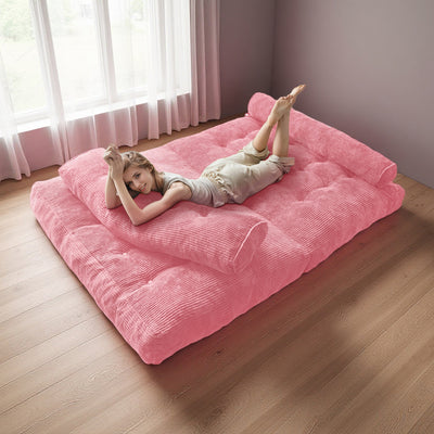 MAXYOYO Corduroy Folding Sofa Bed, Convertible Sleeper Chair with Pillow Foldable Mattress with Back Support(Double), Pink