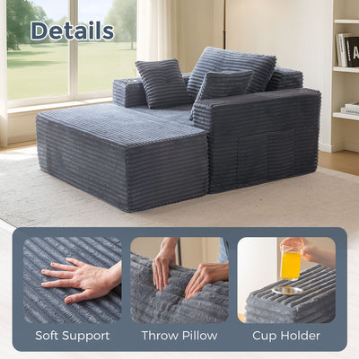 MAXYOYO 65"x49'' Chaise Lounge Sofa - Oversized Chaise Lounge Chair Cozy Cloud Couch with 3 Pillows, Dark Grey