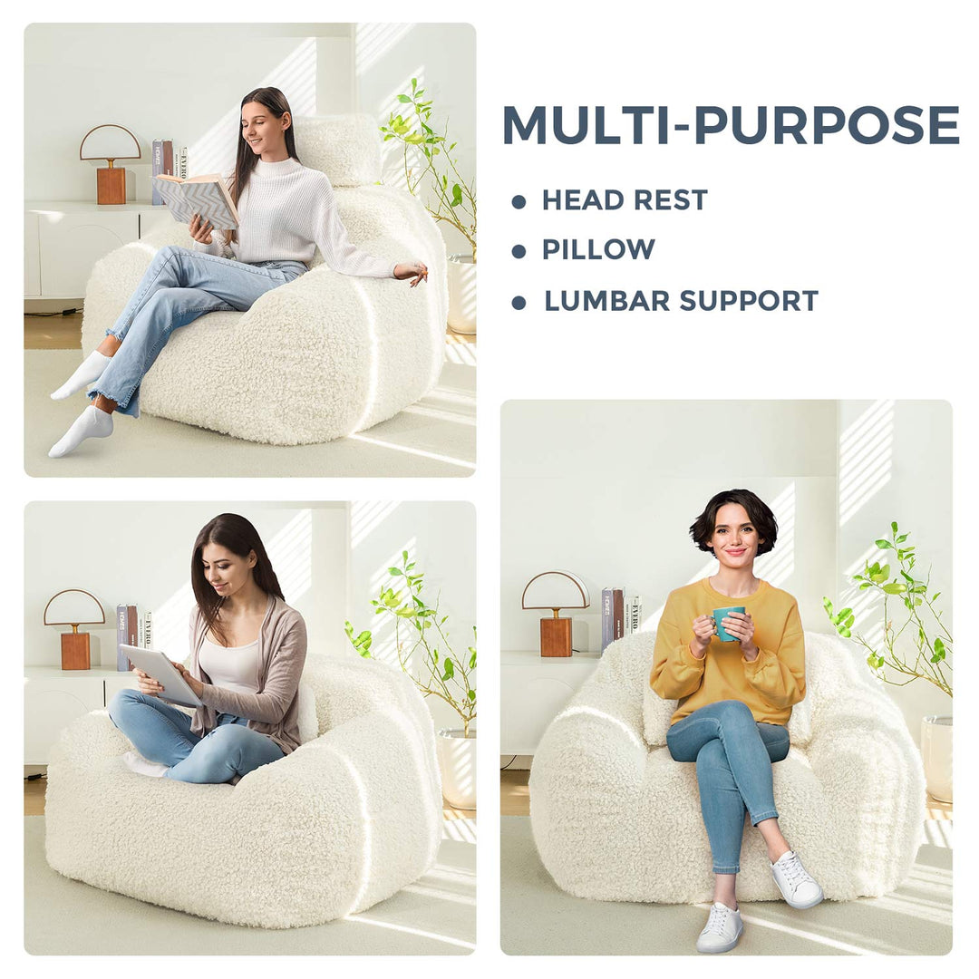 MAXYOYO Bean Bag Chair with Pillow Wool Comfy Large Bean Bag Chair Couch for Reading and Gaming Cream