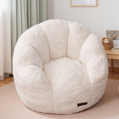 MAXYOYO Kids Bean Bag Chair, Floral Shaped Bean Bag Sofa, Plush Faux Fur Toddler Couch with Petal Backrest for Boys Girls, Stuffed Cozy Sofa for Nursery, Bedroom, Beige