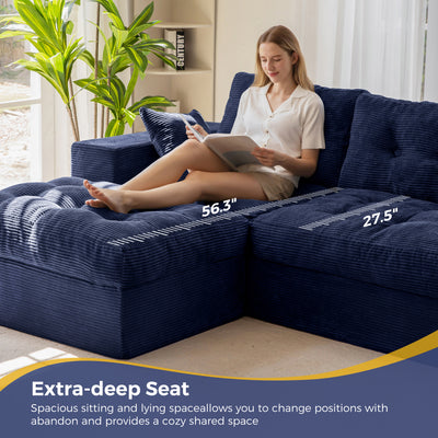 MAXYOYO L Shaped Sectional Sofa with Ottoman, Cloud Boneless Couch with Layered Cushion, Upholstered Modular Sofa with Tufting, Flexible Module Combination for Living Room, No Assembly Required, Navy
