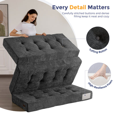 MAXYOYO Tri-Fold Mattress, 6 Inch Tufted Folding Mattress with Chenille Fabric, Portable Queen Size Floor Guest Mat for Adults, Foldable Topper for Camping