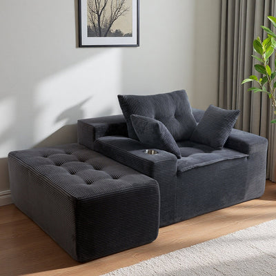 MAXYOYO Oversized Chaise Lounge Sofa with Ottoman – Deep Seat Tufted Floor Couch, No-Assembly, Grey