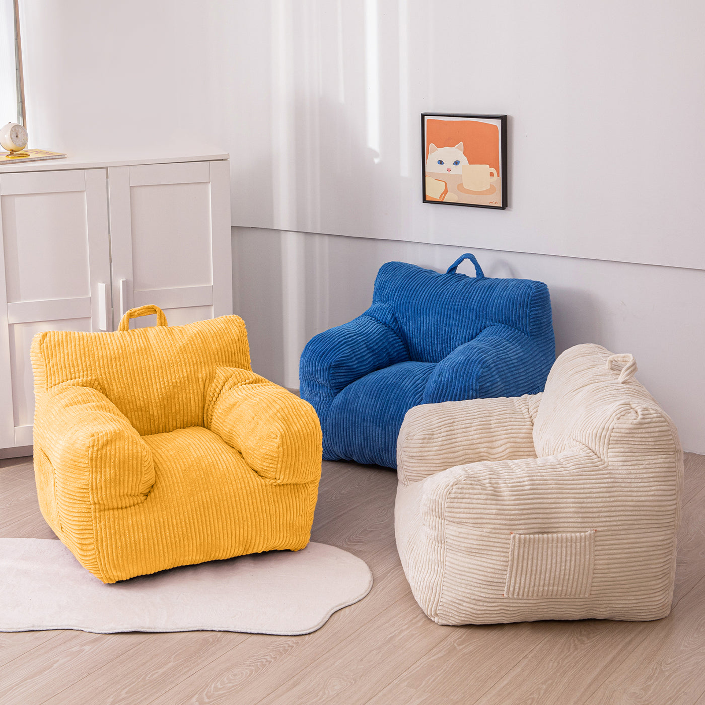 MAXYOYO Kids Bean Bag Chair, Corduroy Bean Bag Couch with Armrests for Children's Room (Yellow)