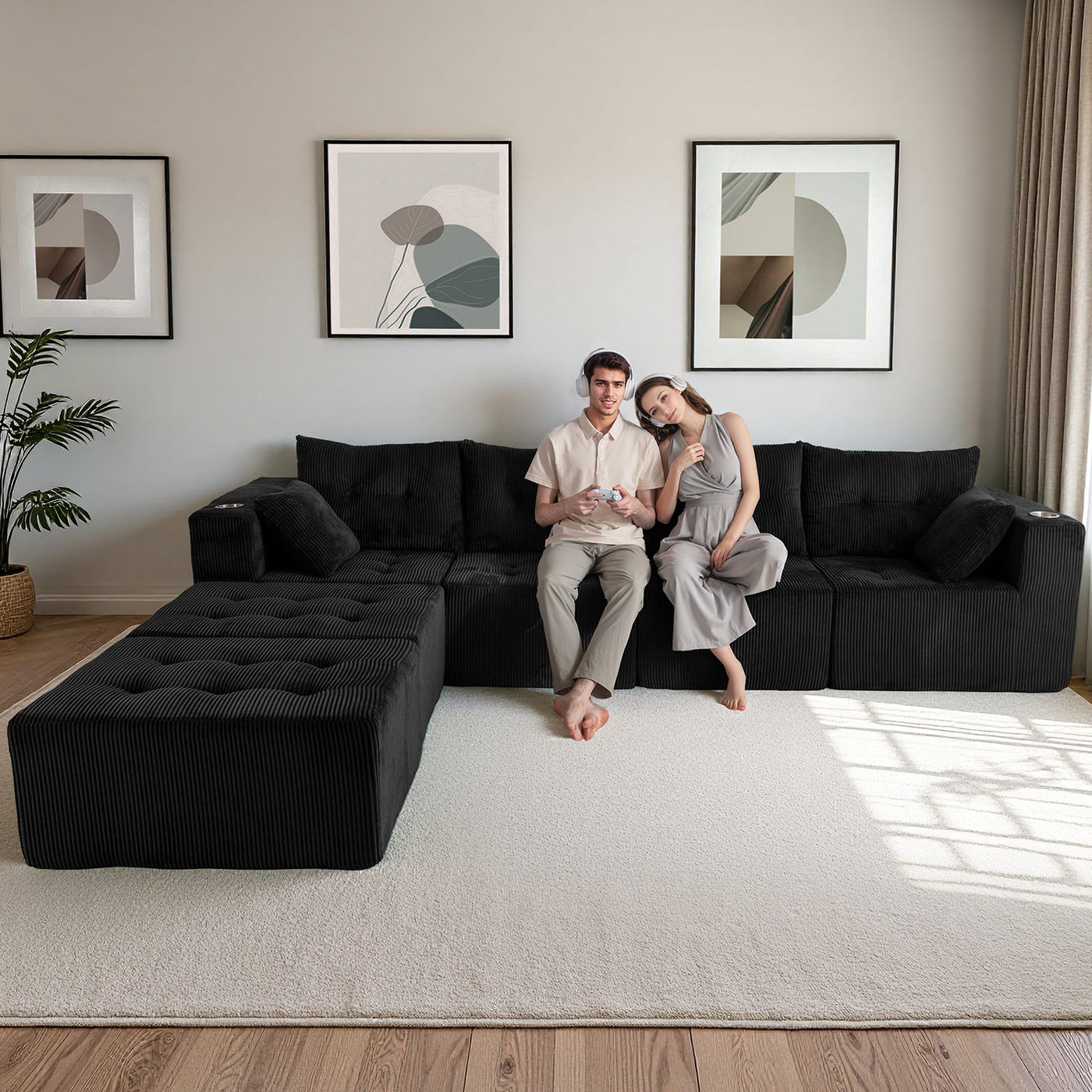 U Shaped Modular Sofa #color_black