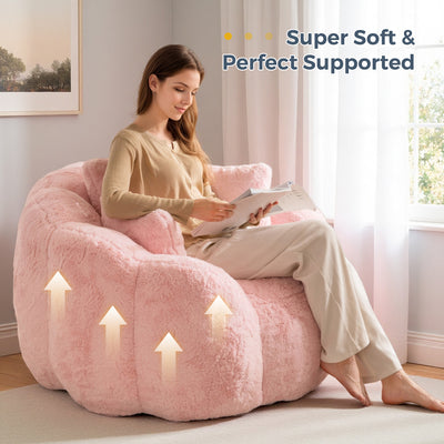 MAXYOYO Floral Bean Bag Chair 3 Pillows –  Faux Fur Lounge Sofa for Relaxing Corners, Pink