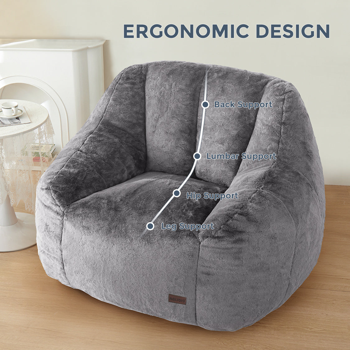 MAXYOYO Bean Bag Chair - Faux Fur Bean Bag Chair with High Backrest, Grey