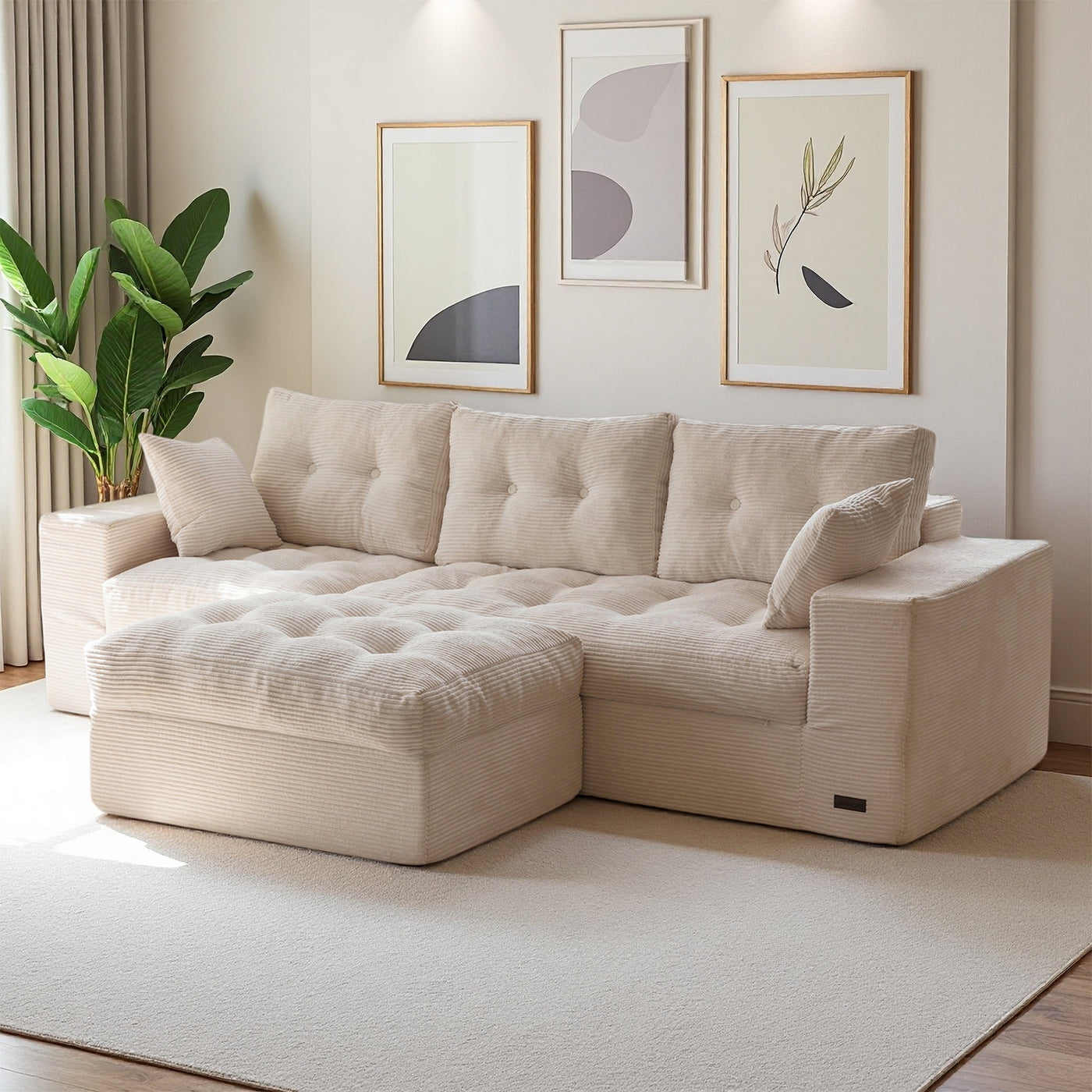 MAXYOYO L-Shaped Sectional Puffinest Modular Sofa – Convertible Ottoman, No-Assembly, 4-in-1 Flexible Layout
