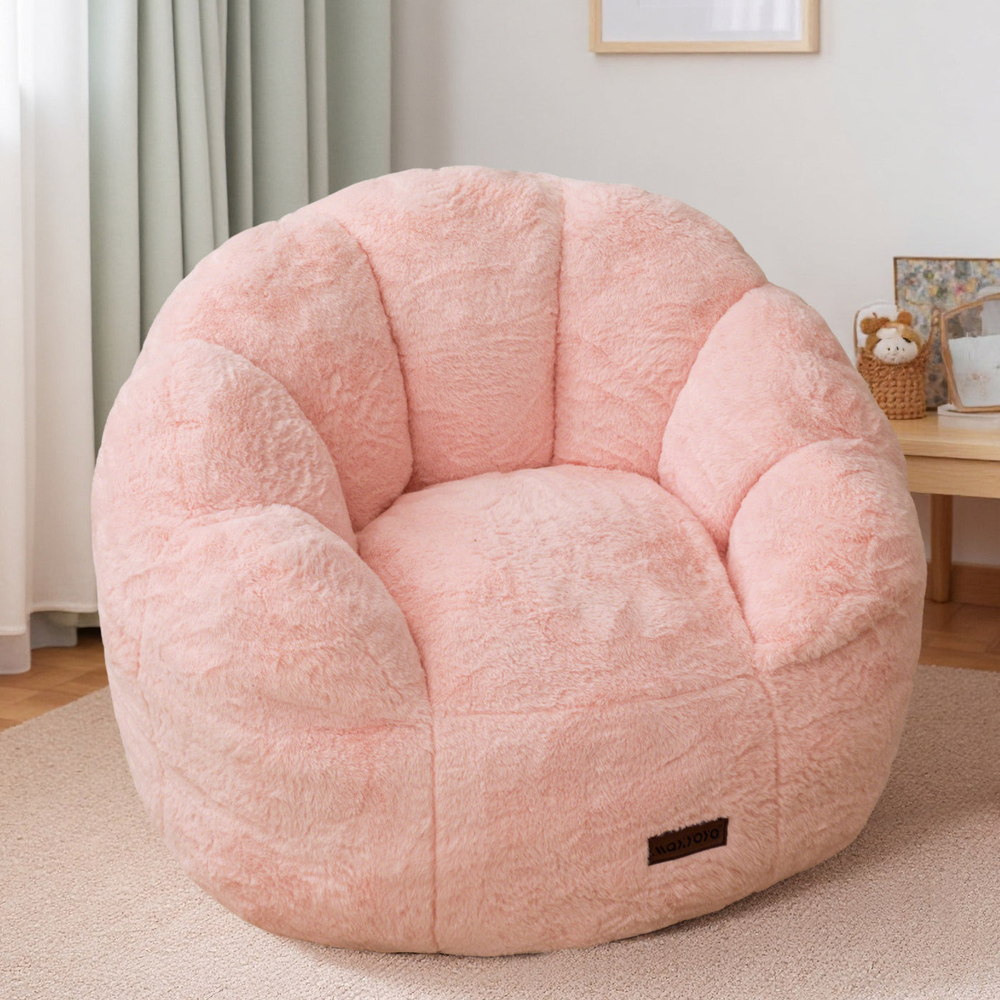 MAXYOYO Kids Bean Bag Chair, Floral Shaped Bean Bag Sofa, Plush Faux Fur Toddler Couch with Petal Backrest for Boys Girls, Stuffed Cozy Sofa for Nursery, Bedroom, Pink