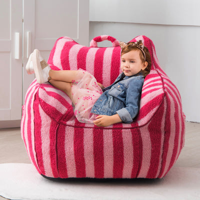 MAXYOYO Kids Bean Bag Chair, Sherpa Bean Bag Couch with Decorative Edges for children's room (Stripe Pink)