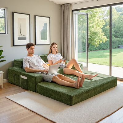 MAXYOYO Loveseat Sofa Bed in a Box – Corded 4-in-1 Floor Couch with Cup Holders, No Tools Needed, Dark Green