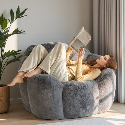 MAXYOYO Bean Bag Chair, Floral Shape Ultra Soft Faux Fur Petal Back Sofa for Adults, Single Size (Dark Grey)
