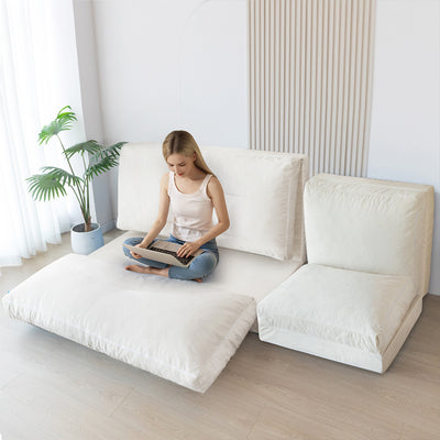 MAXYOYO Bean Bag Folding Sofa Bed, Velvet Floor Sofa with Washable Cover for Adults, Cream White