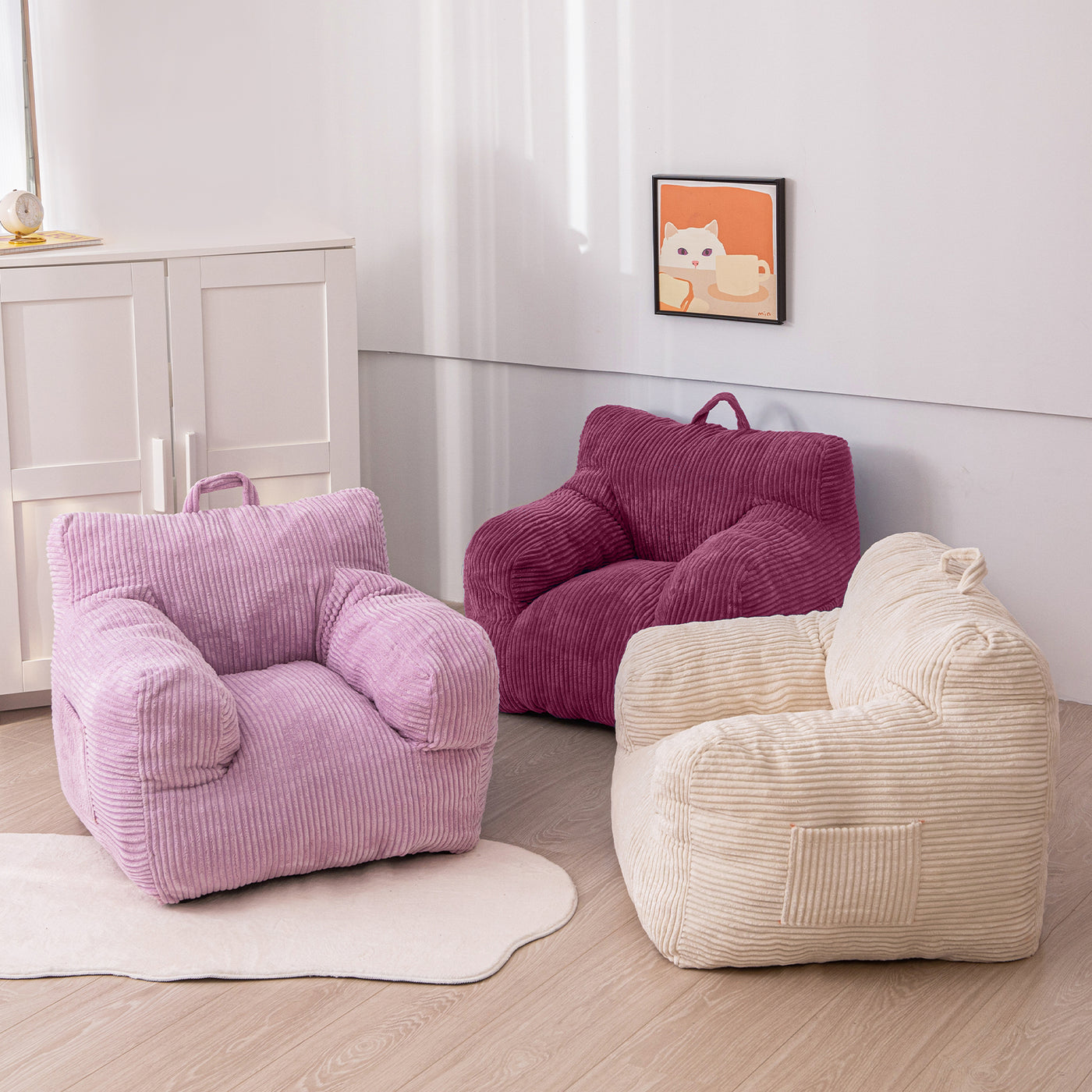 MAXYOYO Kids Bean Bag Chair, Corduroy Bean Bag Couch with Armrests for Children's Room (Rose Pink)