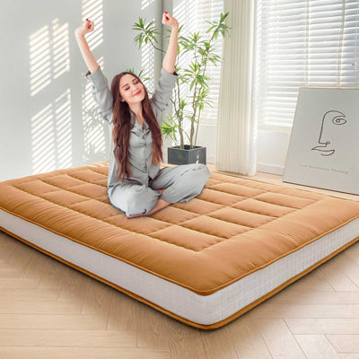 MAXYOYO 6" Extra Thick Japanese Futon Mattress with Rectangle Quilted, Stylish Floor Bed For Family, Light Brown