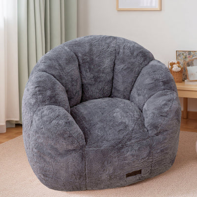 MAXYOYO Kids Bean Bag Chair, Floral Shaped Bean Bag Sofa, Plush Faux Fur Toddler Couch with Petal Backrest for Boys Girls, Stuffed Cozy Sofa for Nursery, Bedroom, Grey