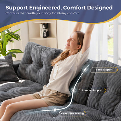 MAXYOYO L Shaped Sectional Sofa with Ottoman, Cloud Boneless Couch with Layered Cushion, Upholstered Modular Sofa with Tufting, Flexible Module Combination for Living Room, No Assembly, Dark Grey