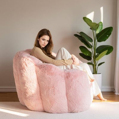 MAXYOYO Bean Bag Chair, Floral Shape Ultra Soft Faux Fur Petal Back Sofa for Adults, Single Size (Pink)