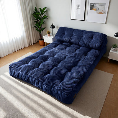 MAXYOYO Corduroy Folding Sofa Bed, Convertible Sleeper Chair with Pillow Foldable Mattress with Back Support(Double), Navy