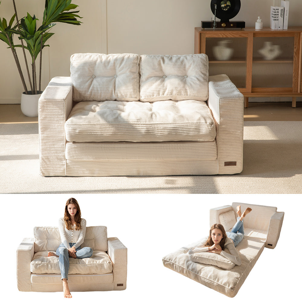 MAXYOYO Convertible Sofa Bed - Folding Out Floor Couch with Pillows, Beige