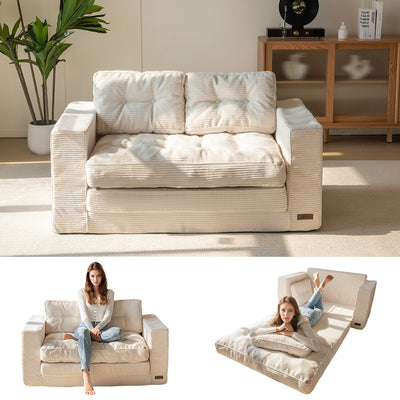 MAXYOYO Convertible Sofa Bed - Folding Out Floor Couch with Pillows, Beige