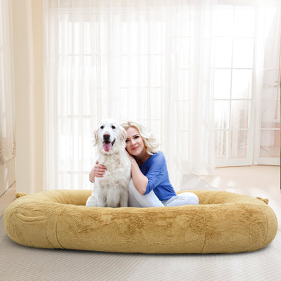 MAXYOYO Human Dog Bed, Faux Fur Giant Bean Bag Bed for Humans and Pets, Khaki