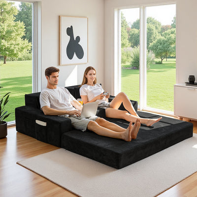 MAXYOYO 4-in-1 Loveseat Foldable Sofa Bed – Corded Convertible Floor Couch with Cup Holders, No Assembly, Black