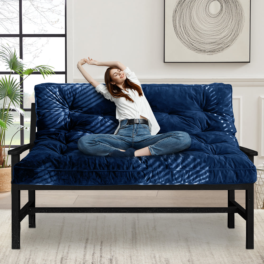 MAXYOYO 6" Thick Futons Sofa Couch Bed, Velvet Futon Mattress for Adults (Mattress Only), Navy