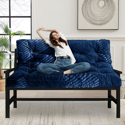 MAXYOYO 6" Thick Futons Sofa Couch Bed, Velvet Futon Mattress for Adults (Mattress Only), Navy