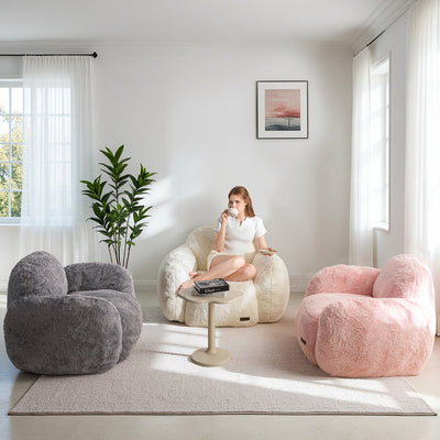 MAXYOYO Pebble-Shaped Bean Bag Chair – Faux Fur Floor Sofa with Backrest & Armrests