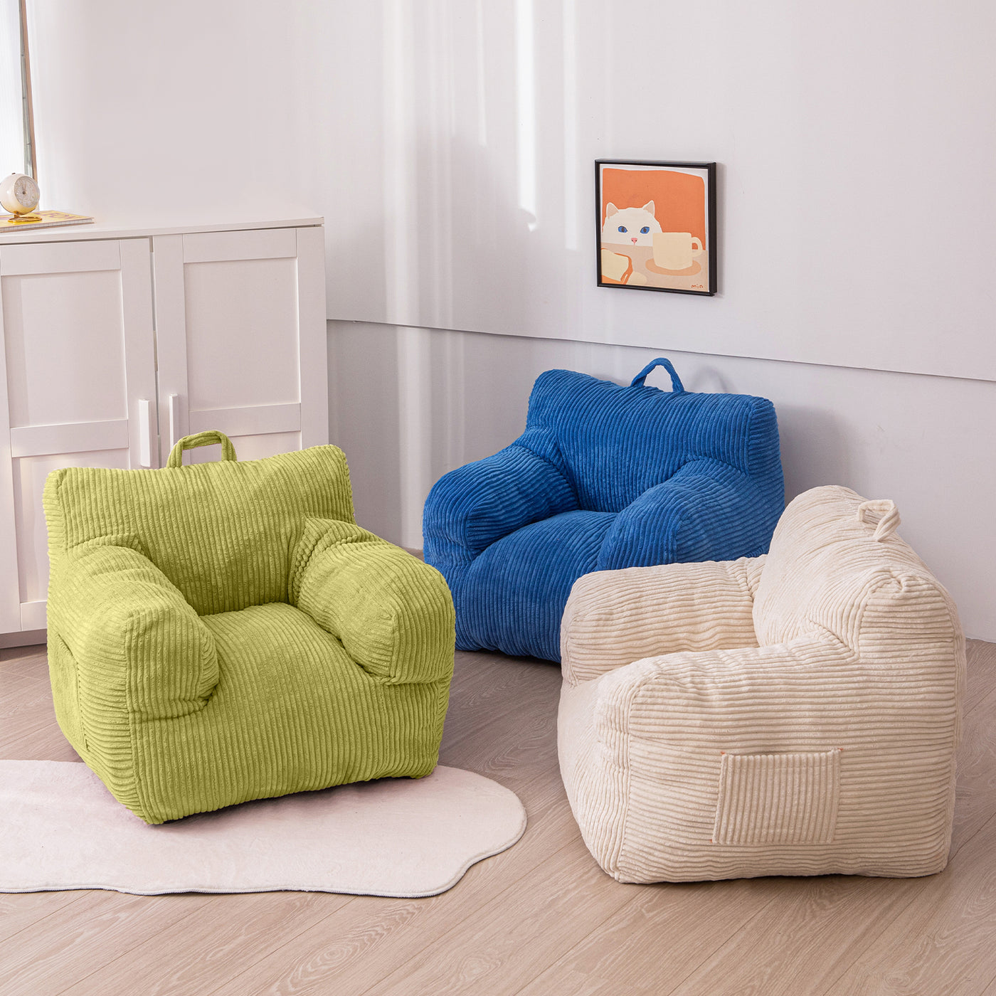 MAXYOYO Kids Bean Bag Chair, Corduroy Bean Bag Couch with Armrests for Children's Room (Green)